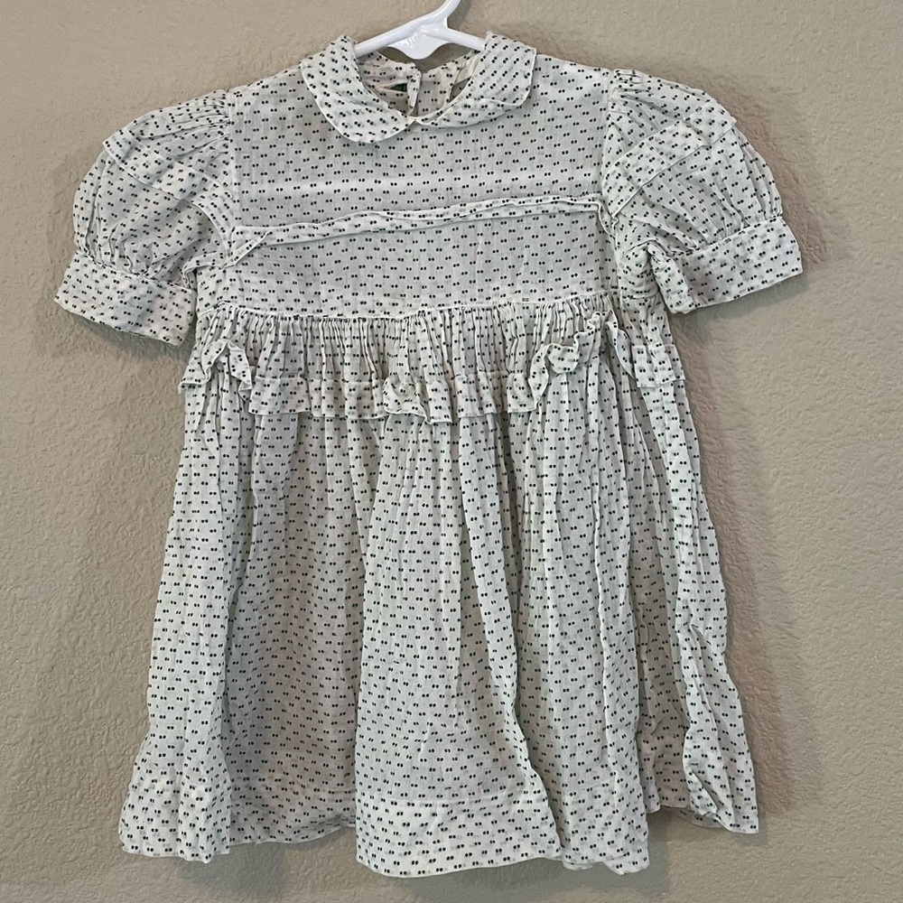 White Girls' Dress with Green Polka Dot